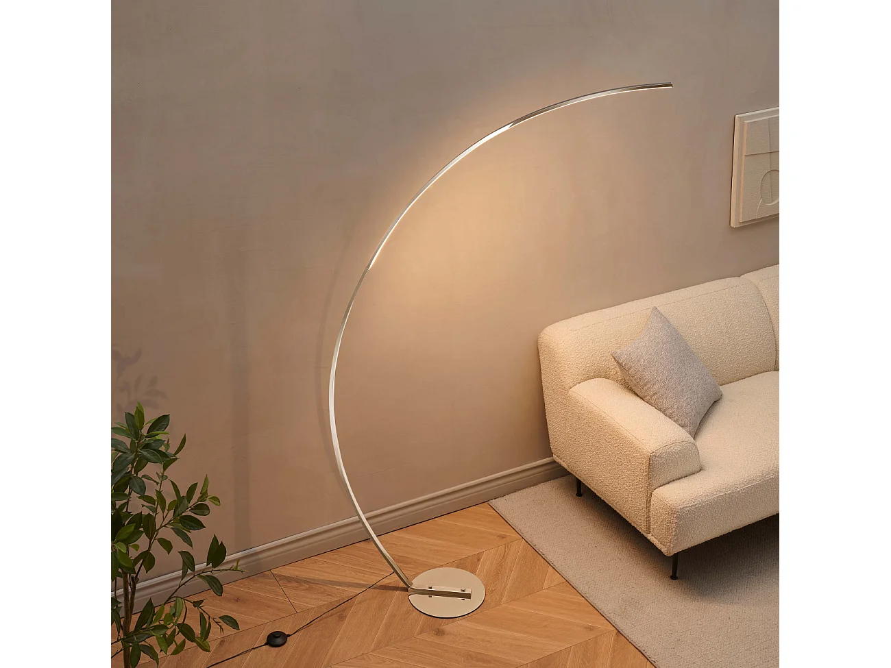 Grand lampadaire courbé LED dimmable chromé 184 cm - Thalia