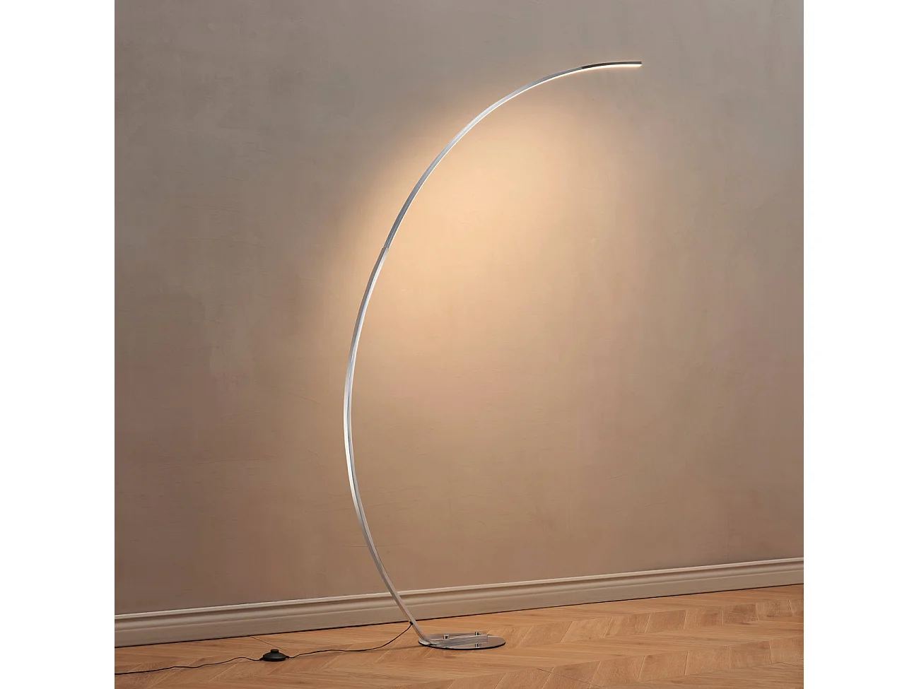 Grand lampadaire courbé LED dimmable chromé 184 cm - Thalia