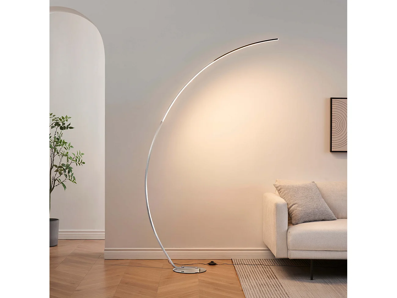 Grand lampadaire courbé LED dimmable chromé 184 cm - Thalia