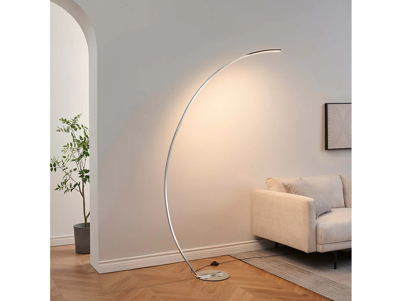 Grand lampadaire courbé LED dimmable chromé 184 cm - Thalia
