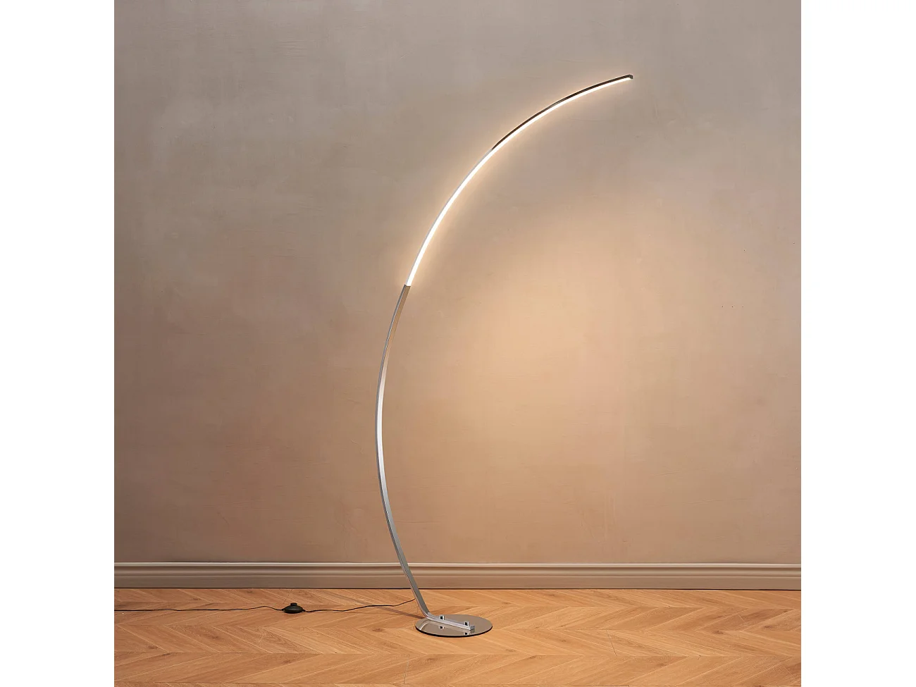 Grand lampadaire courbé LED dimmable chromé 184 cm - Thalia
