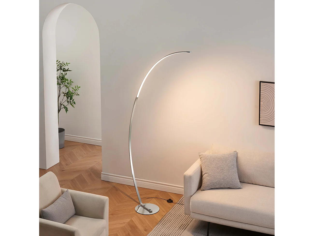 Grand lampadaire courbé LED dimmable chromé 184 cm - Thalia