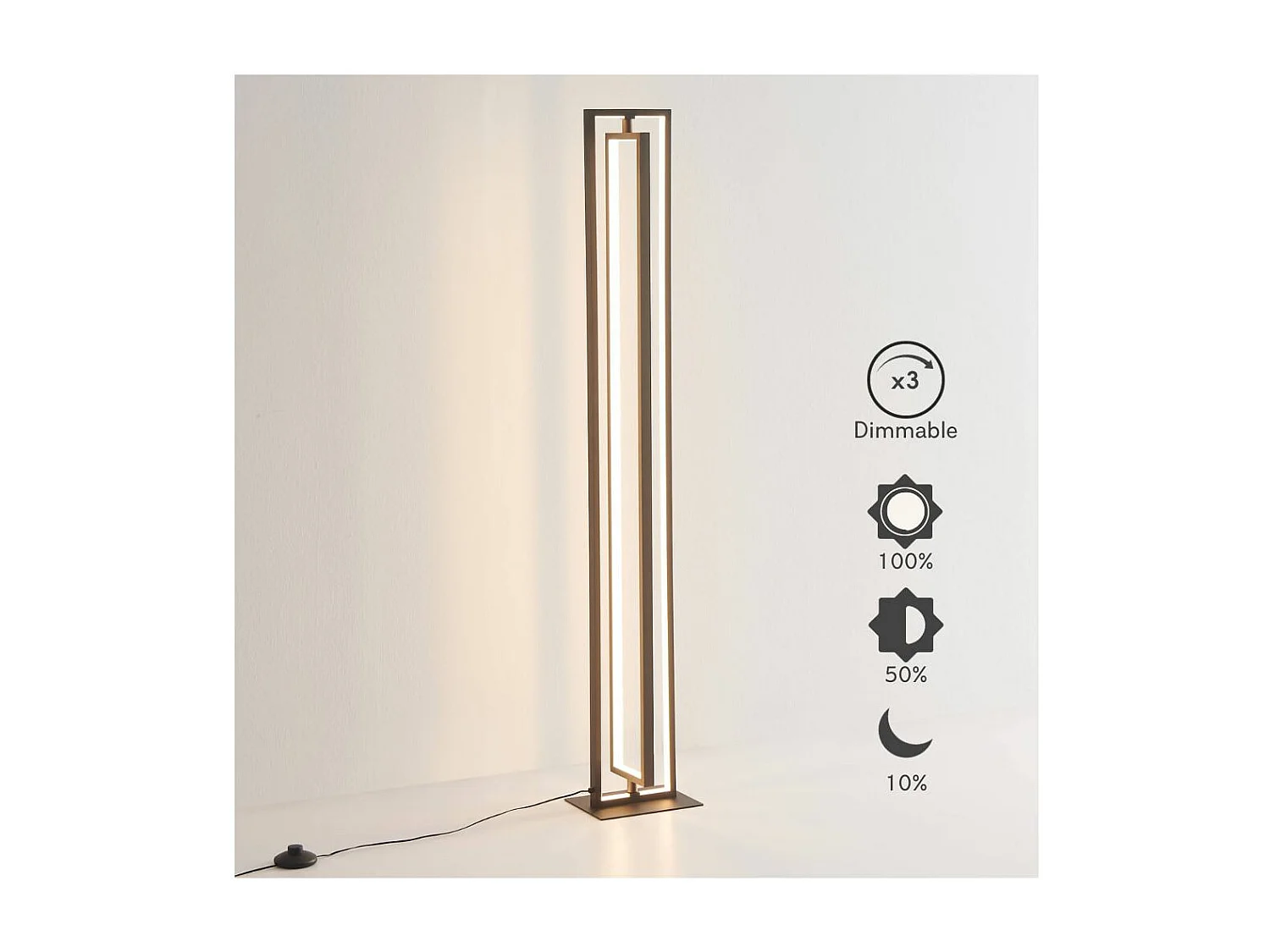 Lampadaire d'interieur noir rectangulaire LED dimmable - Otso