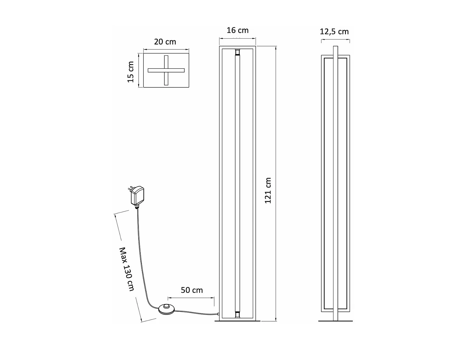 Lampadaire d'interieur noir rectangulaire LED dimmable - Otso