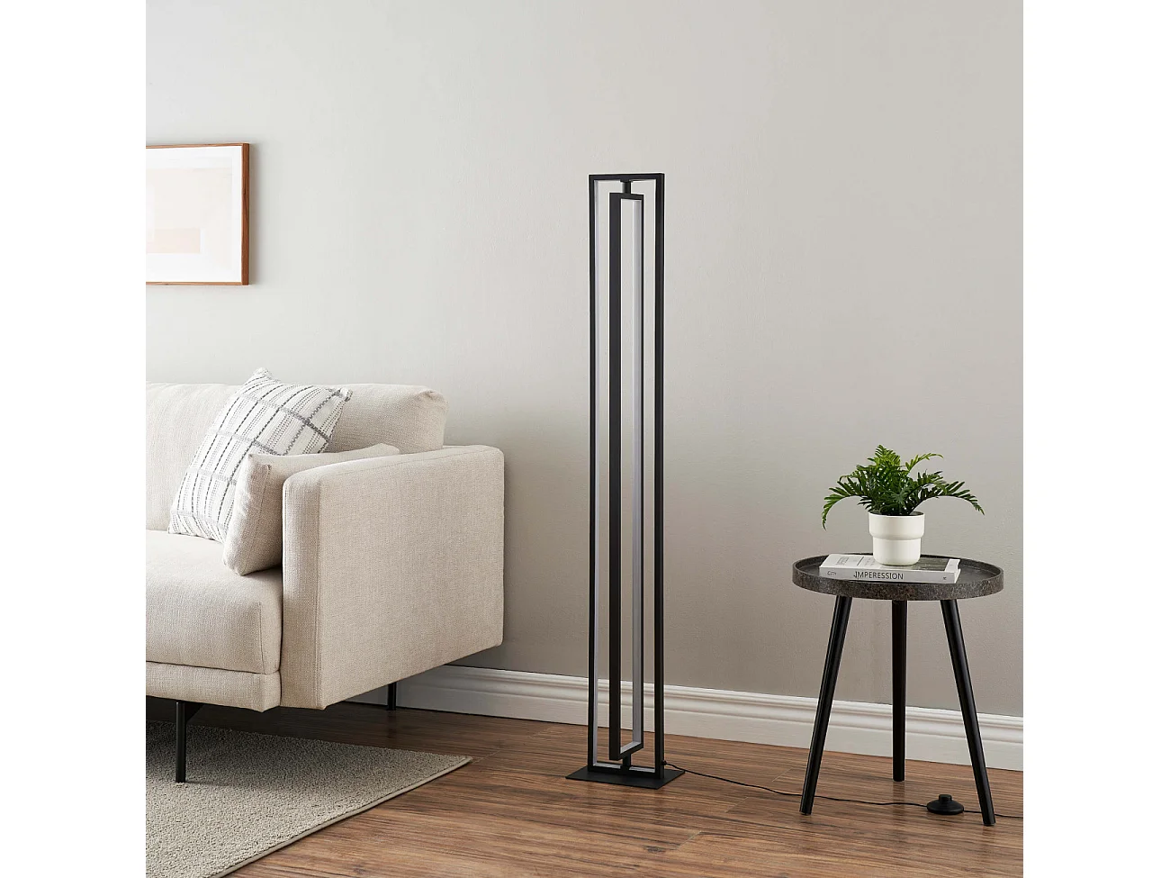 Lampadaire d'interieur noir rectangulaire LED dimmable - Otso