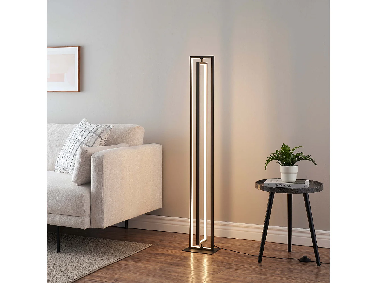 Lampadaire d'interieur noir rectangulaire LED dimmable - Otso