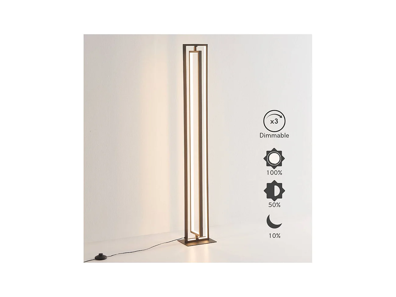 Lampadaire d'interieur noir rectangulaire LED dimmable - Otso