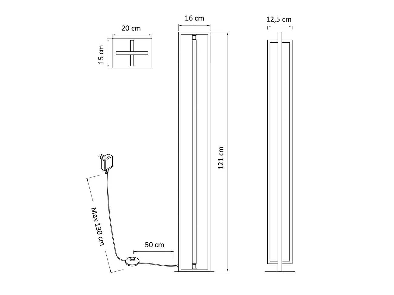 Lampadaire d'interieur noir rectangulaire LED dimmable - Otso