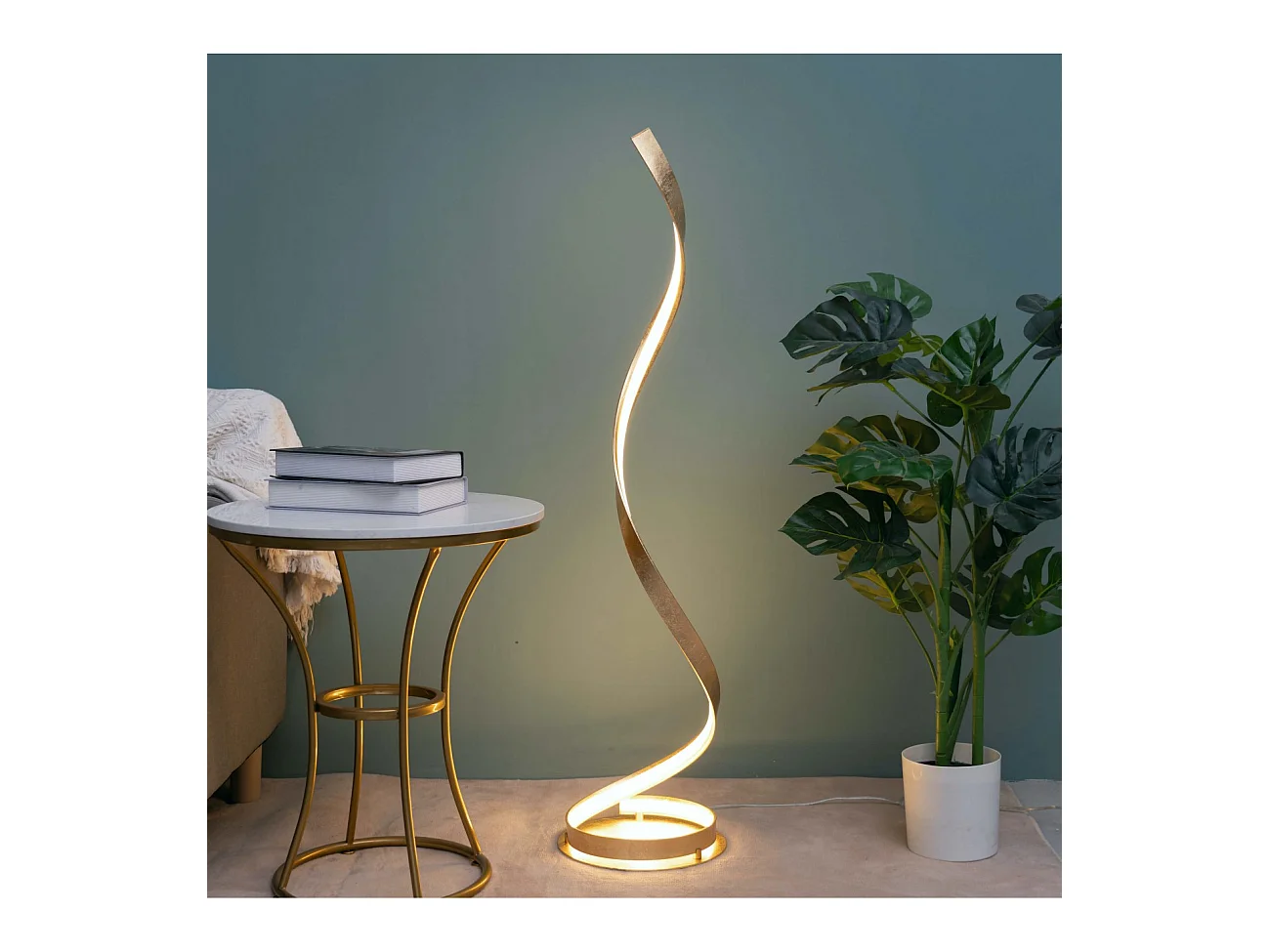 Lampadaire salon ondulé feuille dorée - Millenium