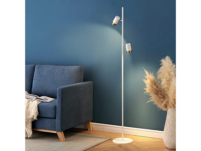 Lampadaire blanc deux spots pivotants - Elya