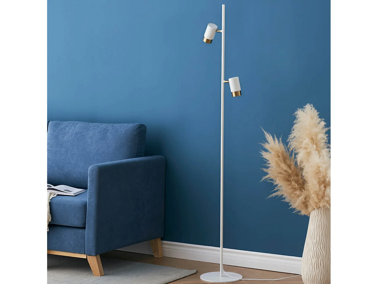 Lampadaire blanc deux spots pivotants - Elya