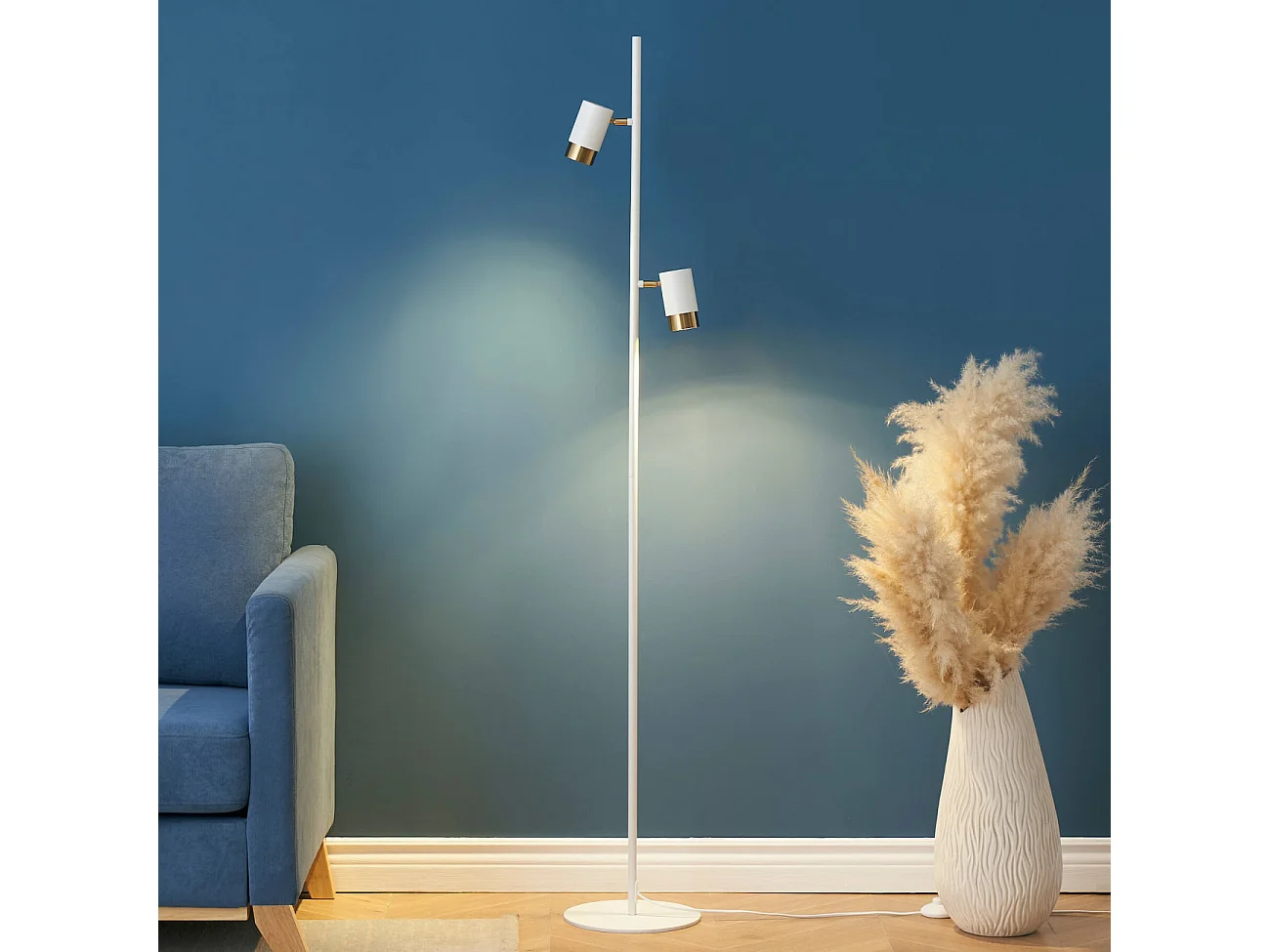 Lampadaire blanc deux spots pivotants - Elya