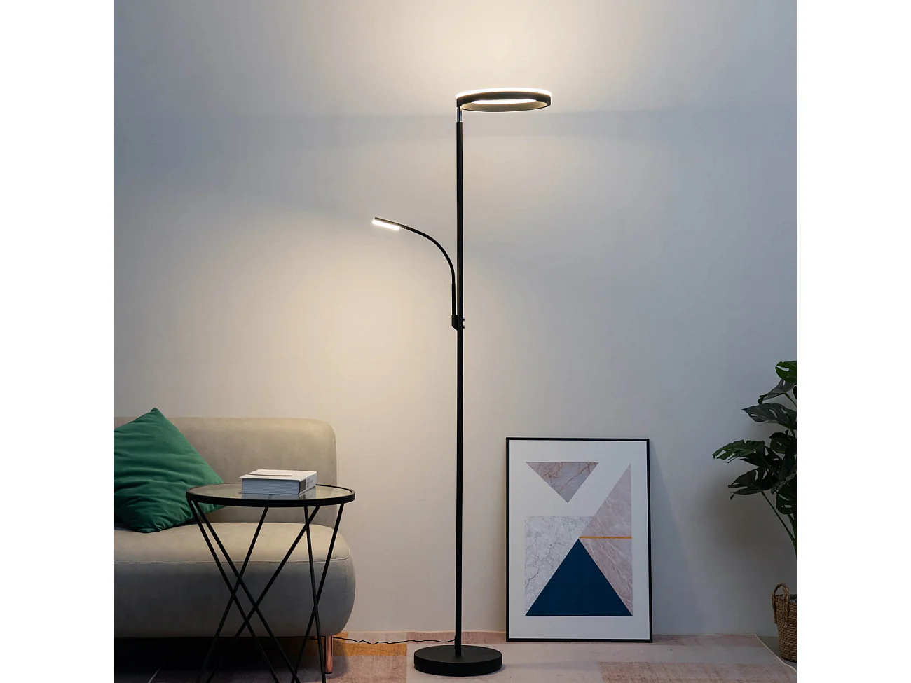 Lampadaire noir double éclairage LED - Pancho