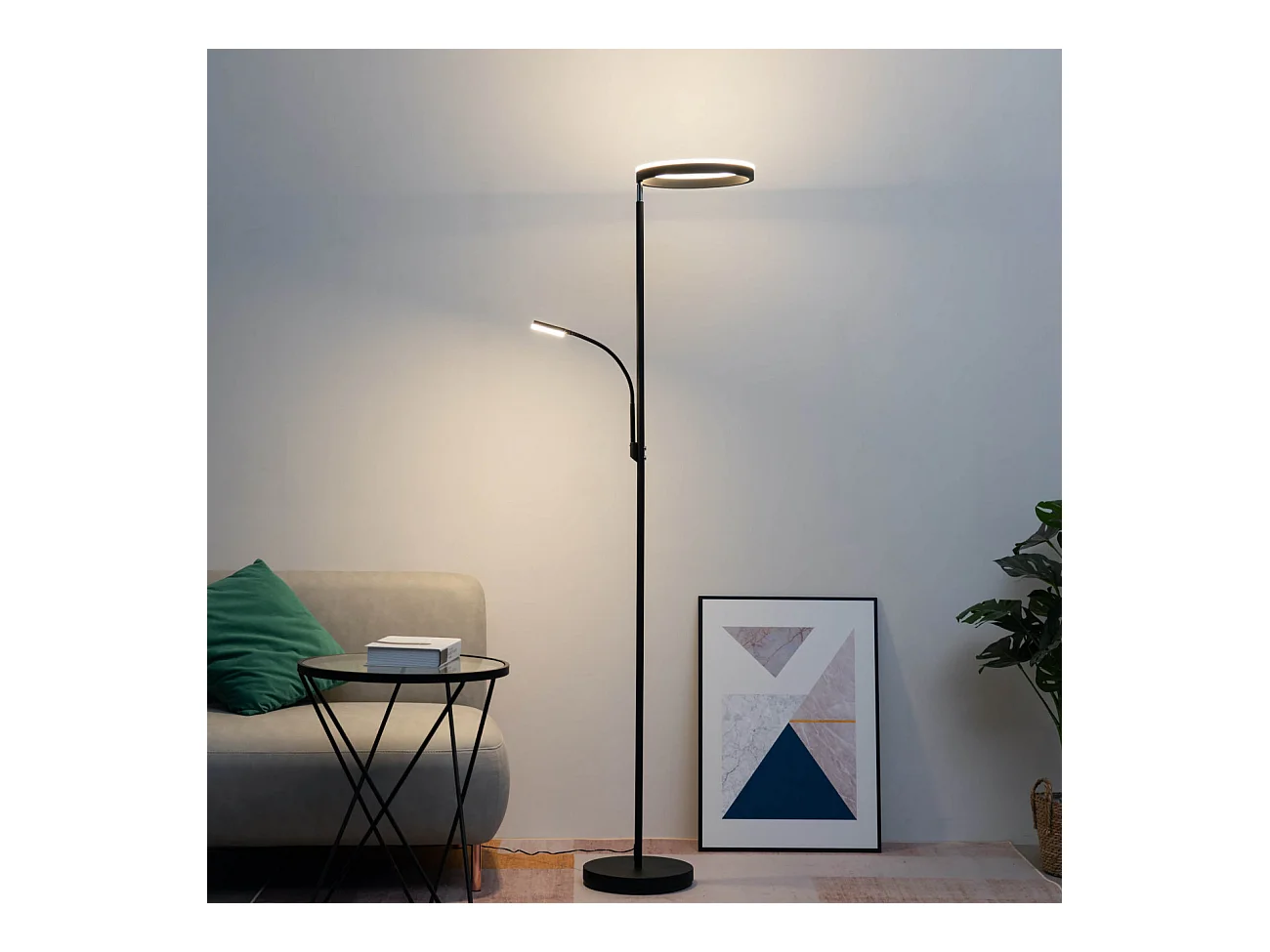 Lampadaire noir double éclairage LED - Pancho