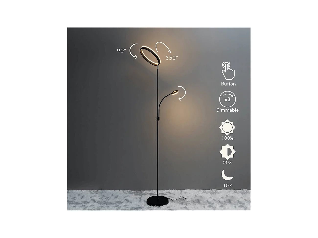 Lampadaire noir double éclairage LED - Pancho