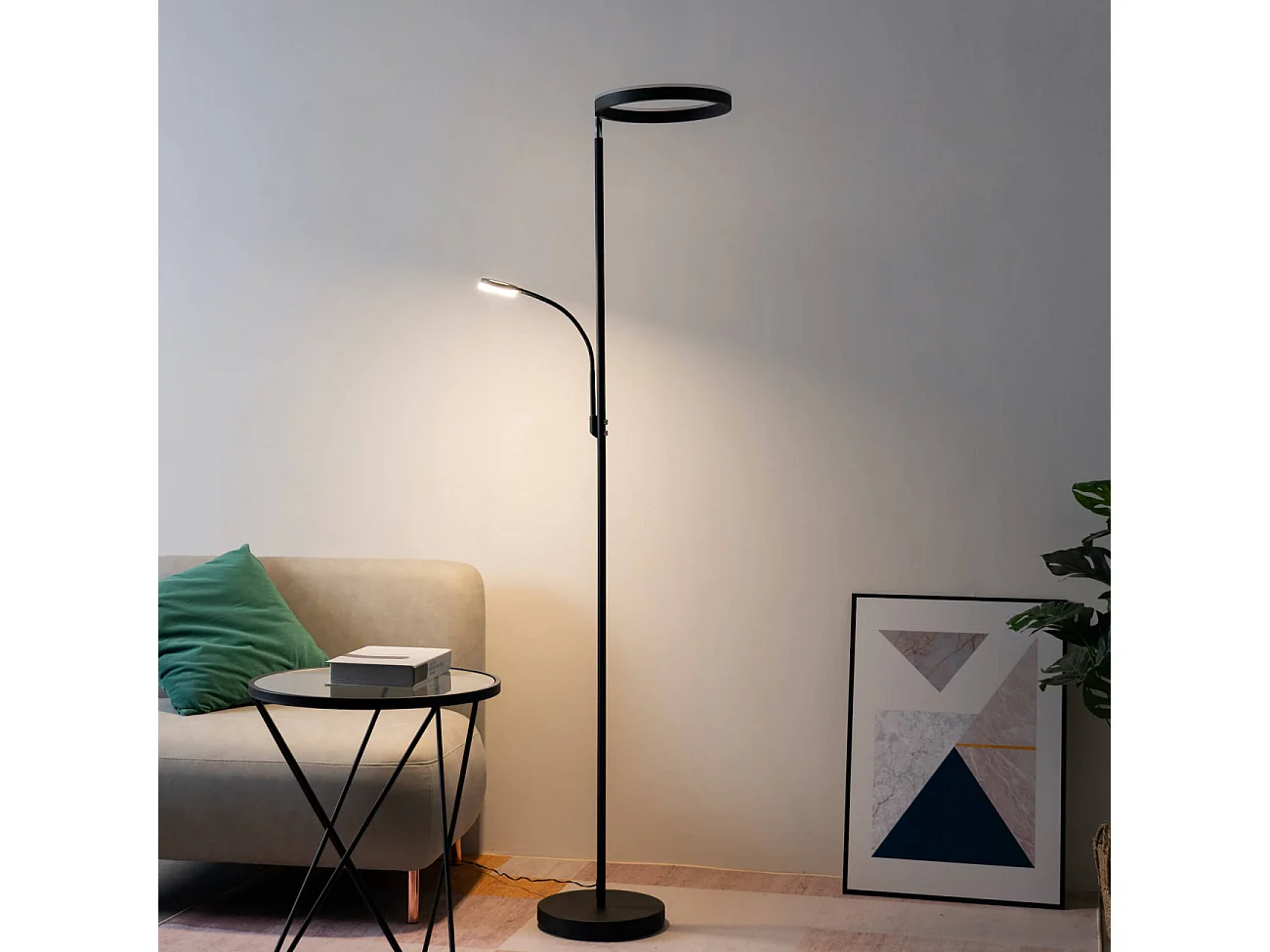 Lampadaire noir double éclairage LED - Pancho