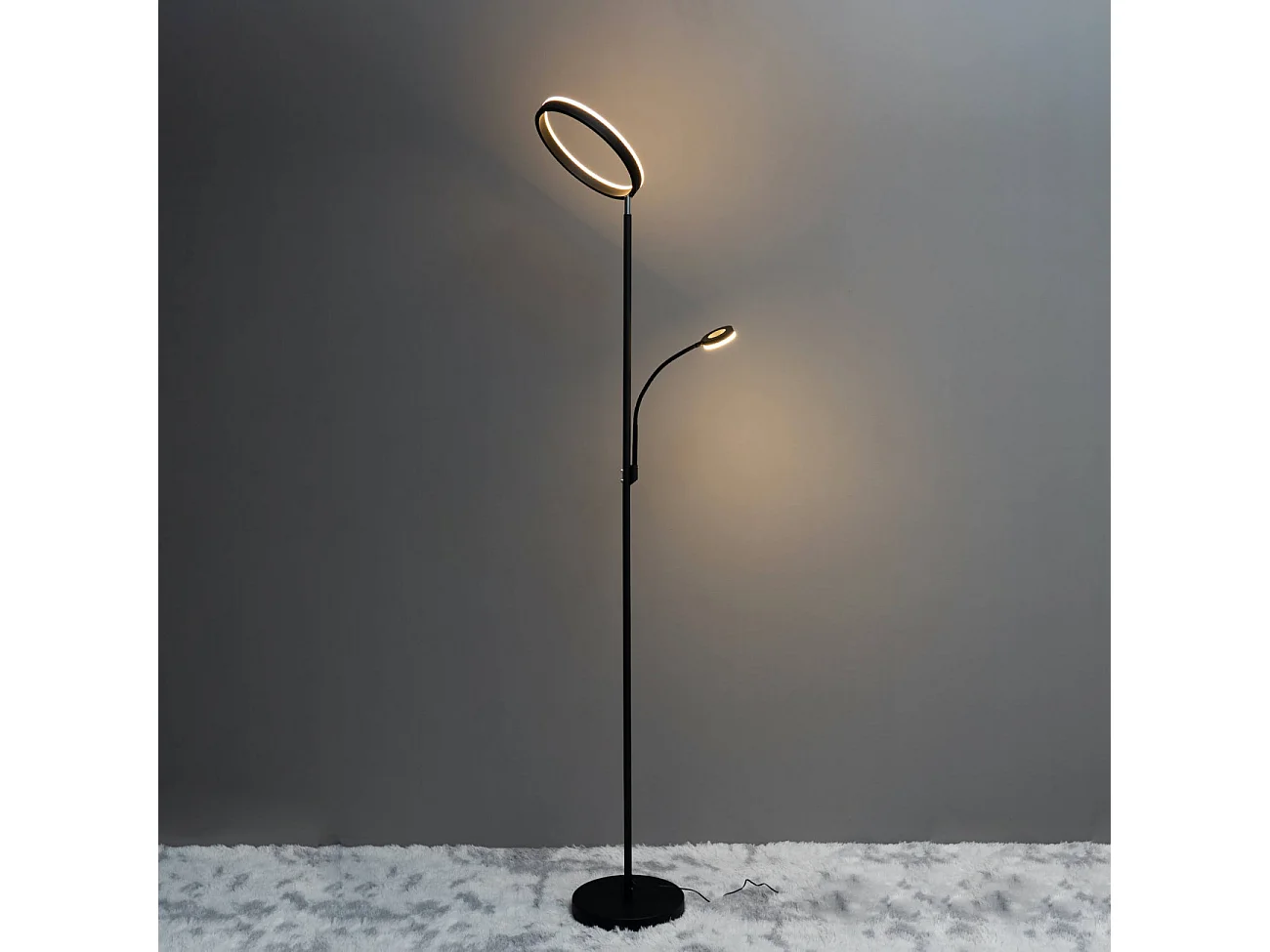 Lampadaire noir double éclairage LED - Pancho