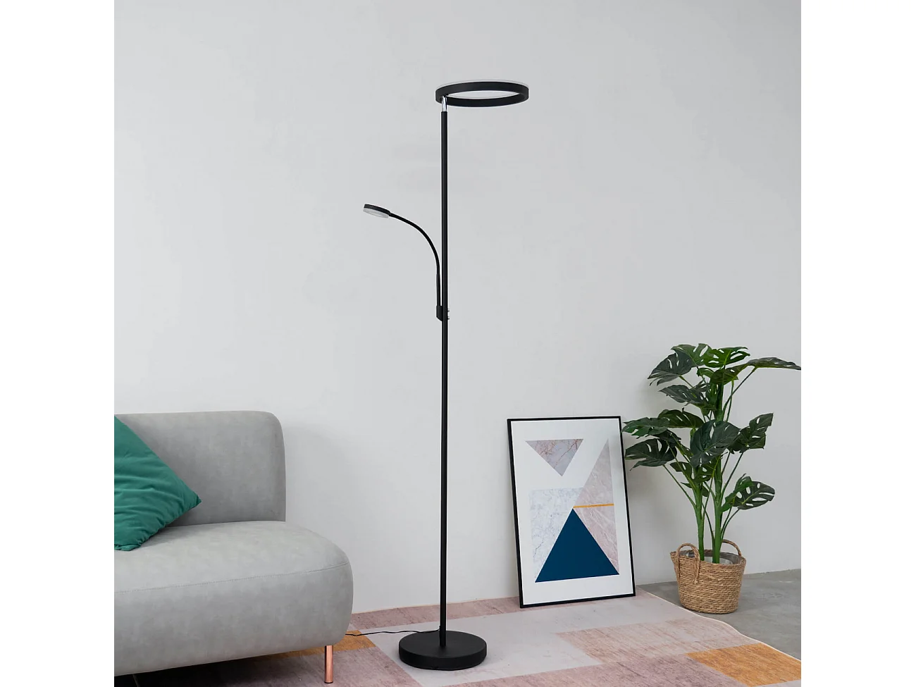 Lampadaire noir double éclairage LED - Pancho