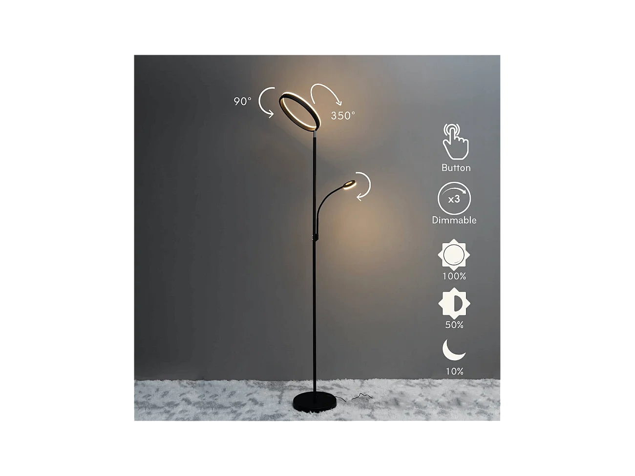 Lampadaire noir double éclairage LED - Pancho