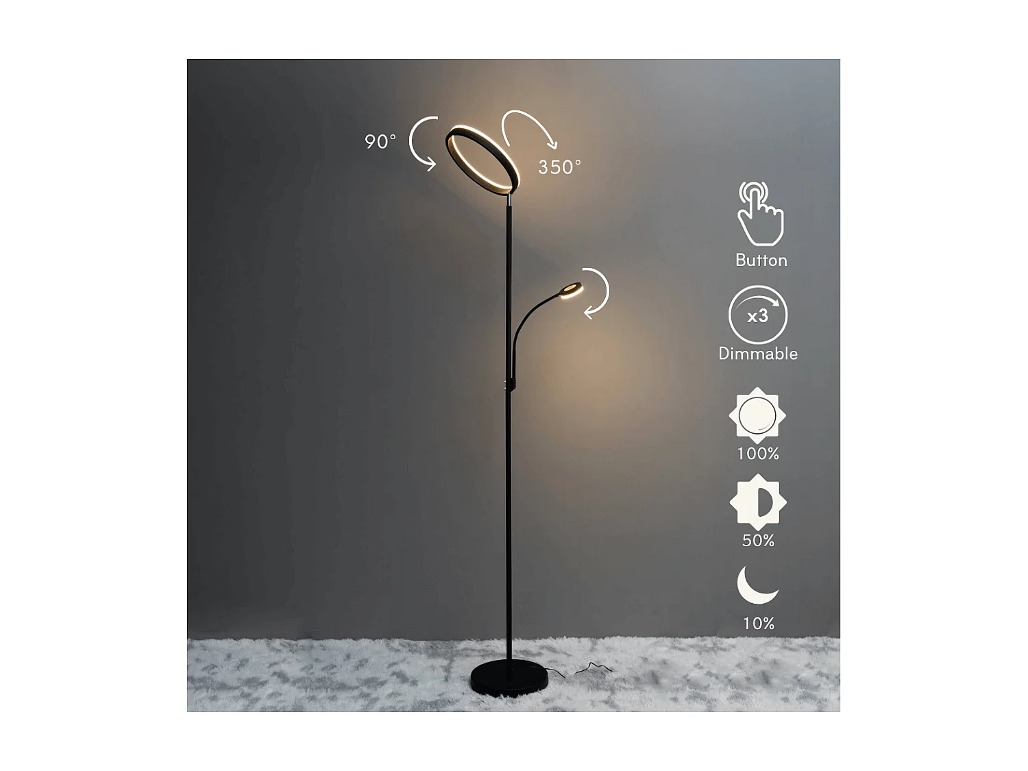 Lampadaire noir double éclairage LED - Pancho