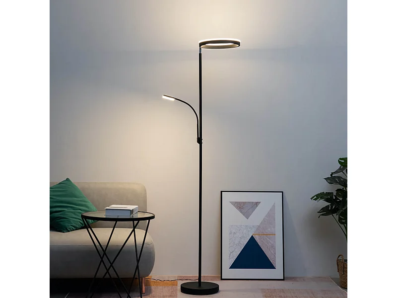 Lampadaire noir double éclairage LED - Pancho