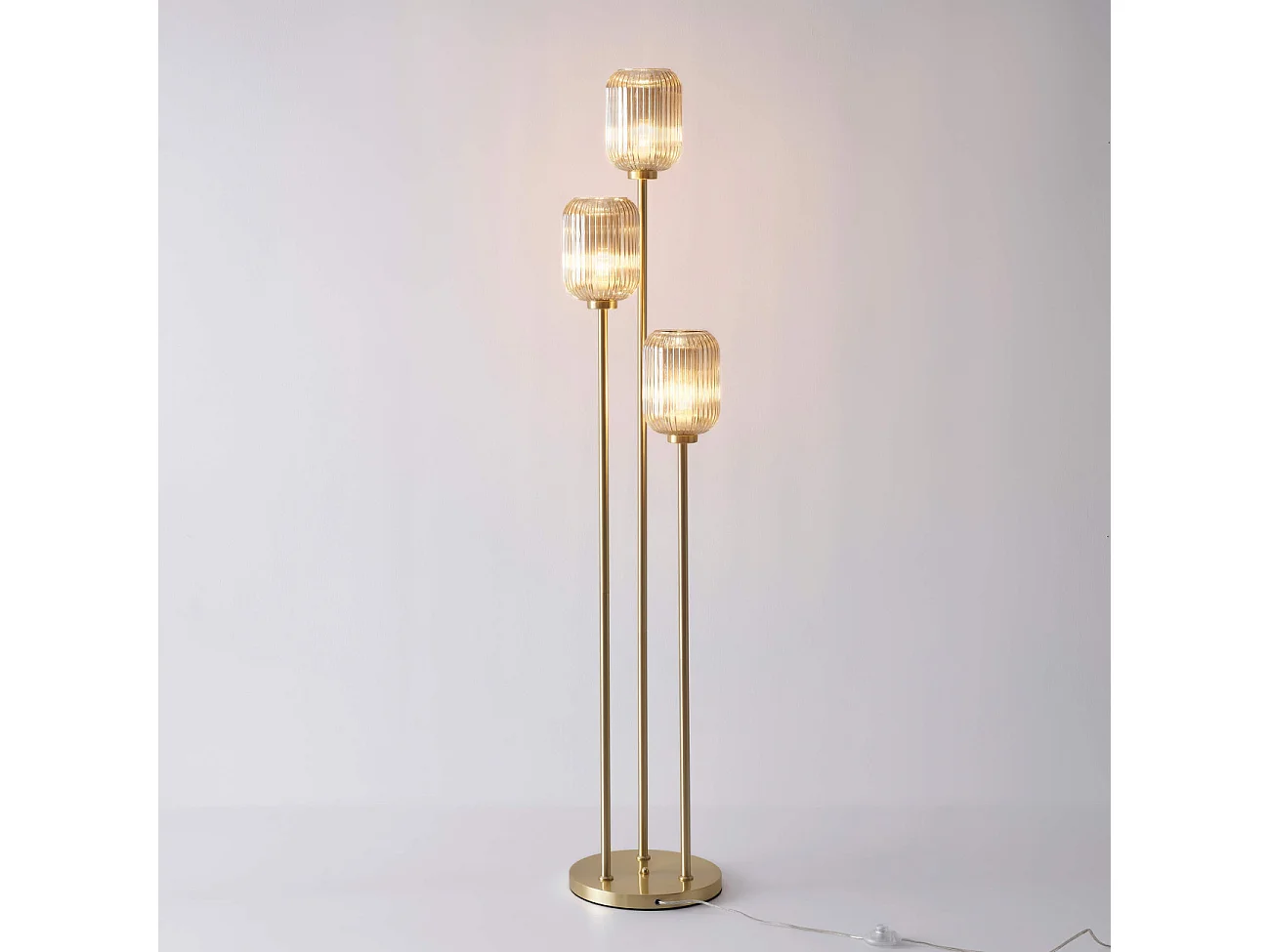 Grand lampadaire triple doré verres ambrés - Rosalia