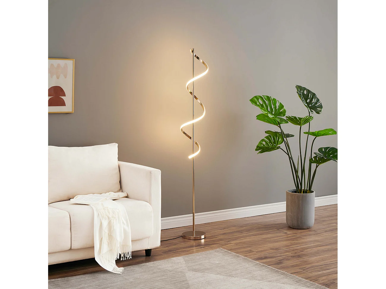 Grande lampe LED cascade spirale dorée - Simaria