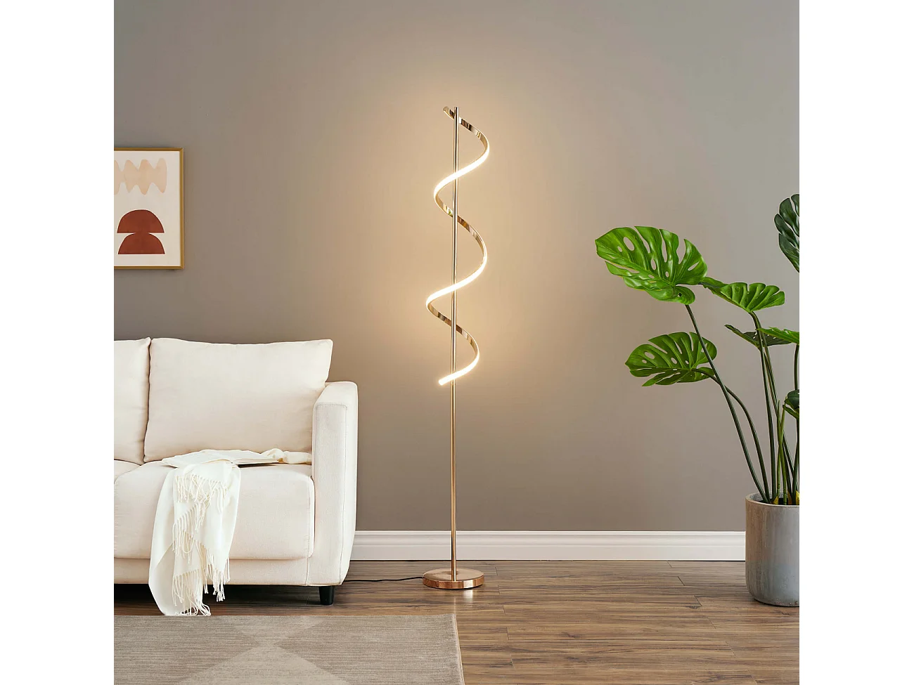 Grande lampe LED cascade spirale dorée - Simaria