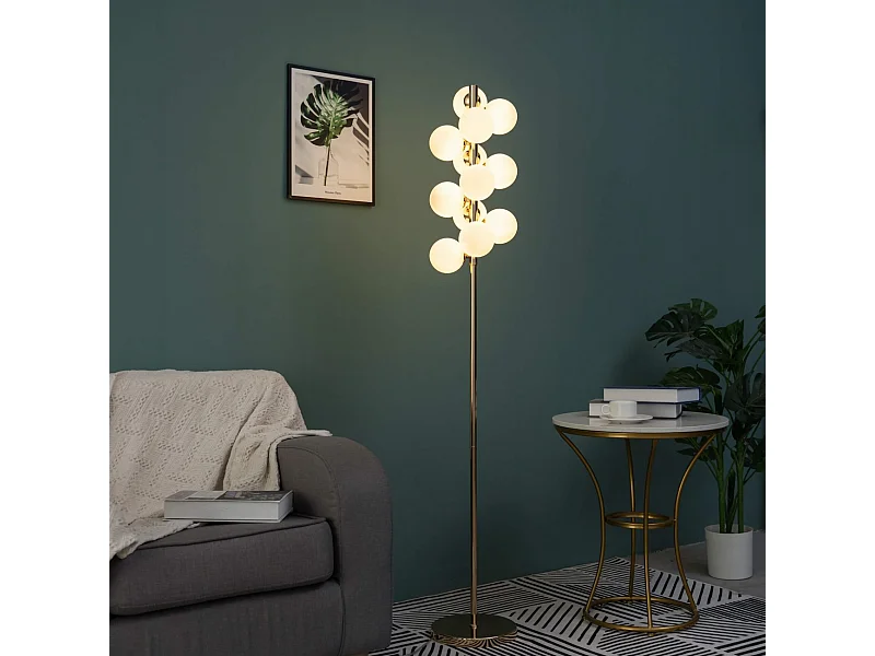 Lampadaire moderne doré à sphères en verre blanc - Ambrosia