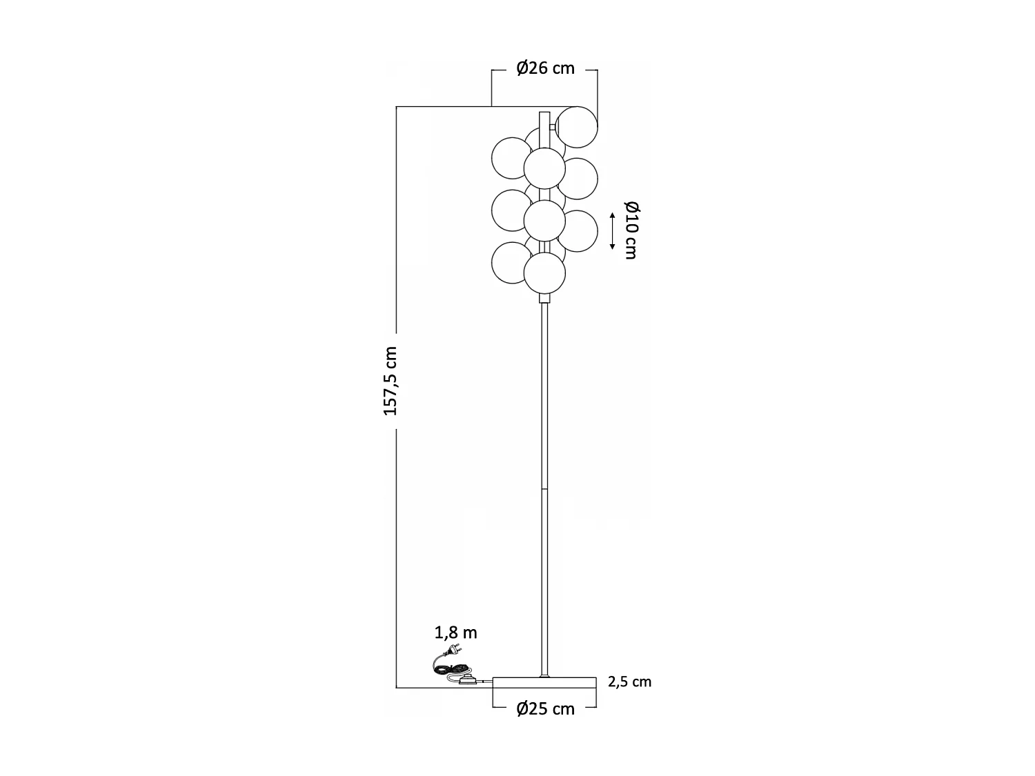 Lampadaire moderne doré à sphères en verre blanc - Ambrosia