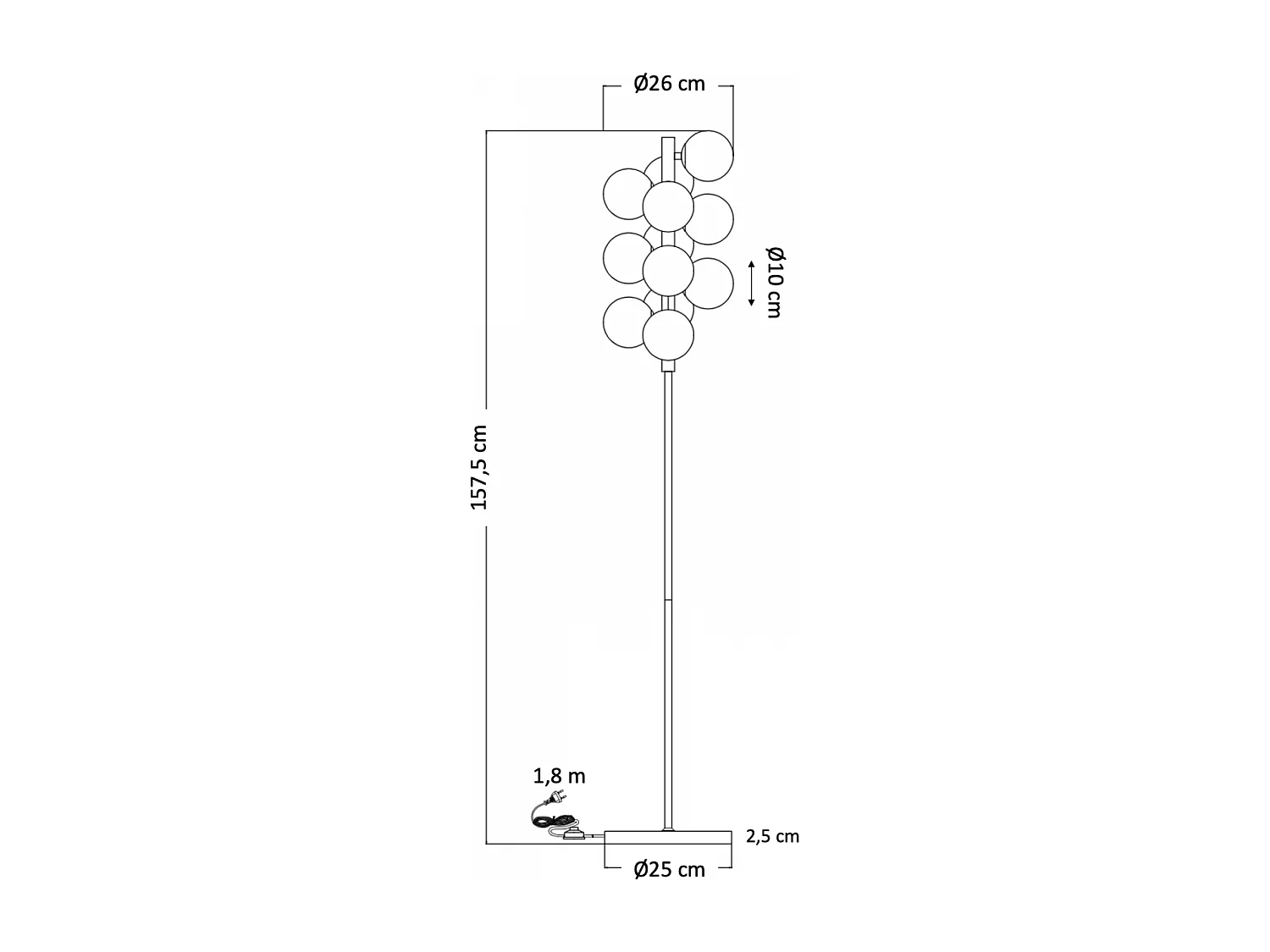 Lampadaire moderne doré à sphères en verre blanc - Ambrosia