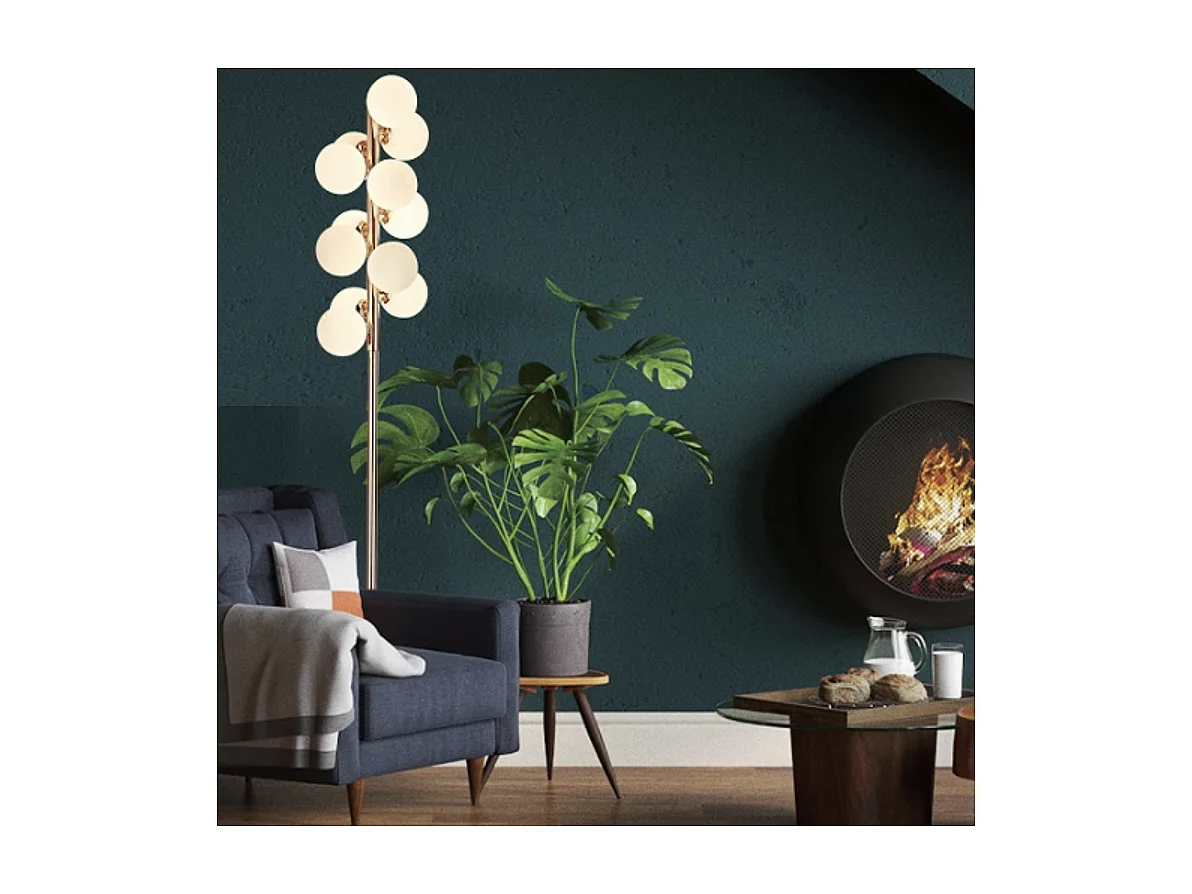 Lampadaire moderne doré à sphères en verre blanc - Ambrosia