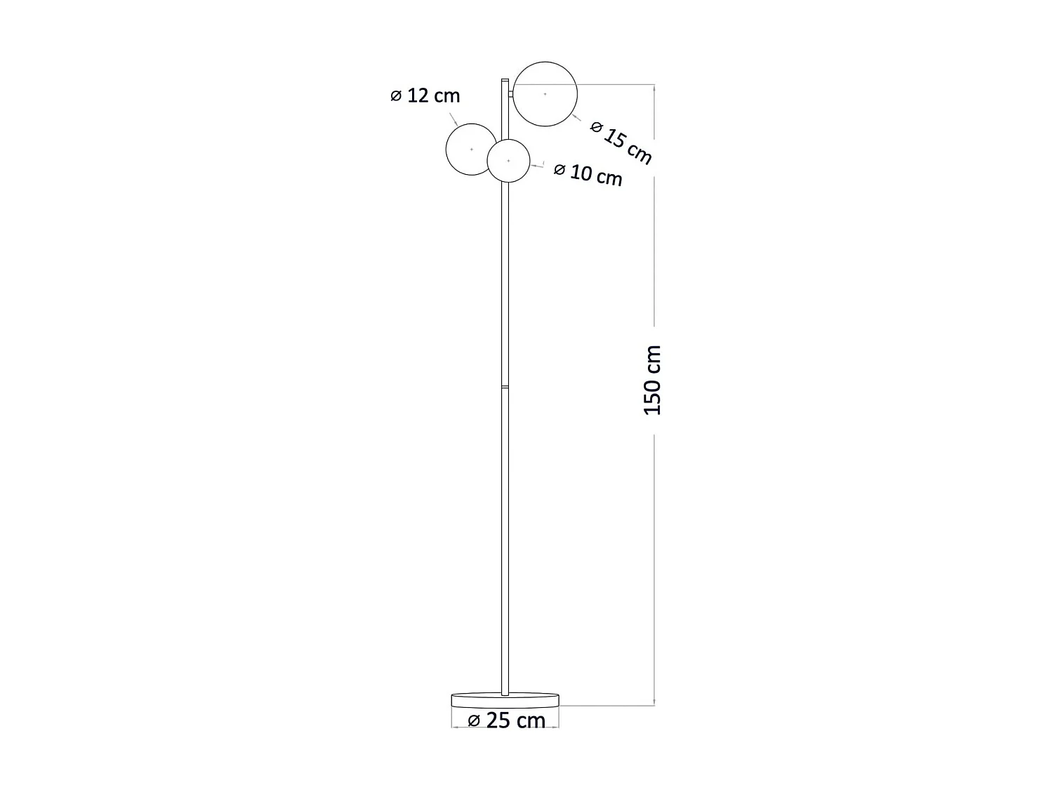 Lampadaire doré trois boules de verre blanc 150 cm - Melinda