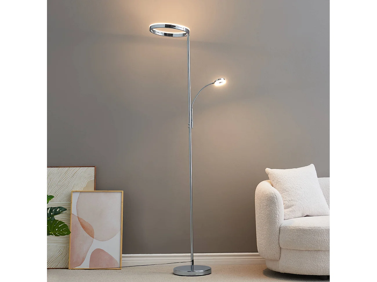 Lampadaire chromé dimmable double éclairage LED - Pancho