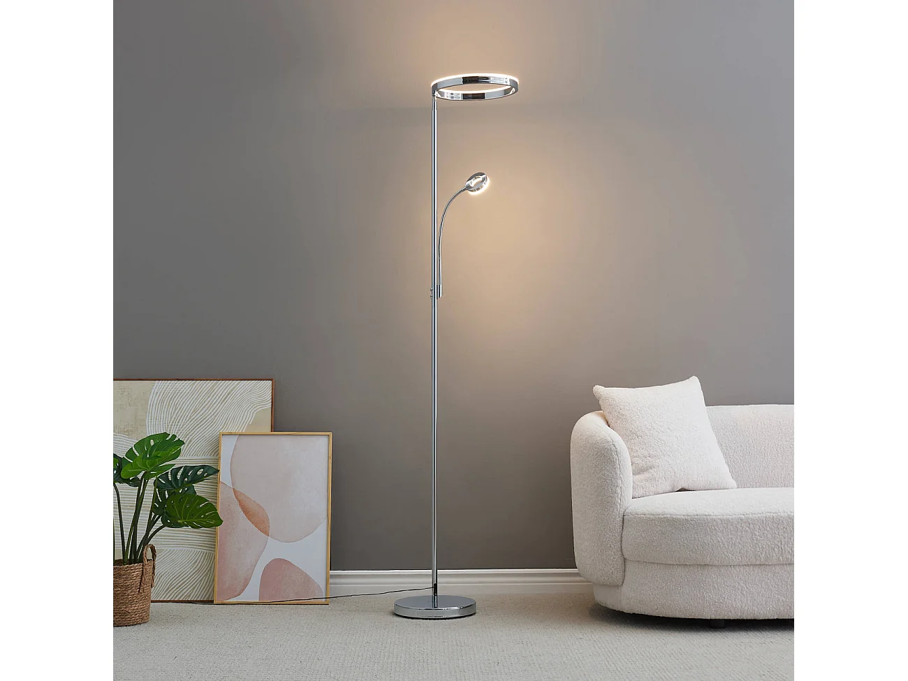 Lampadaire chromé dimmable double éclairage LED - Pancho