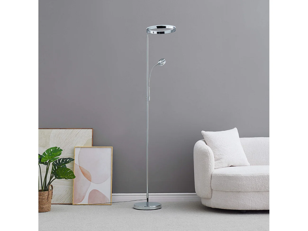 Lampadaire chromé dimmable double éclairage LED - Pancho