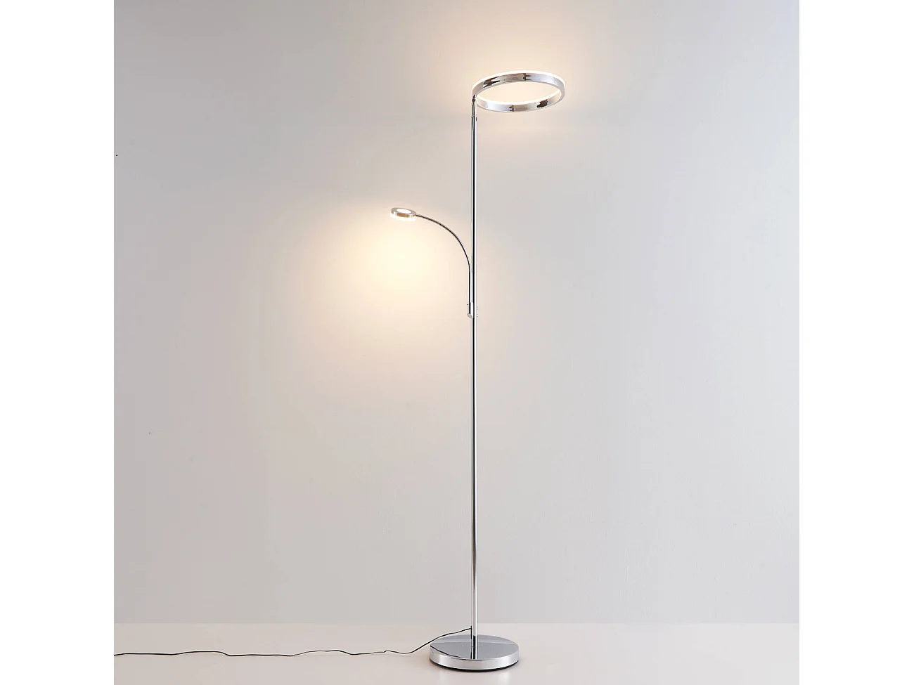 Lampadaire chromé dimmable double éclairage LED - Pancho