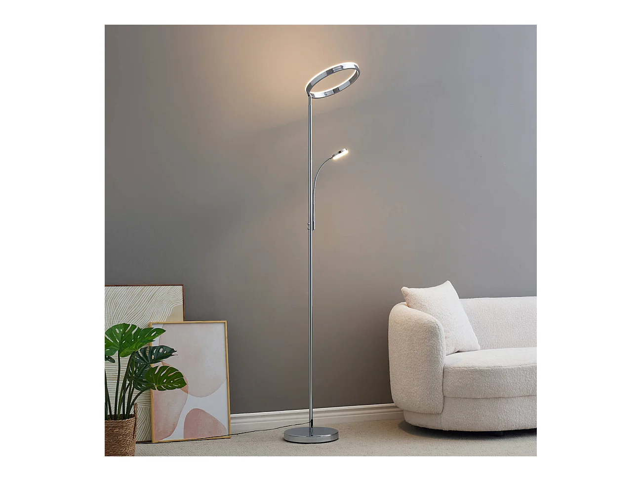 Lampadaire chromé dimmable double éclairage LED - Pancho