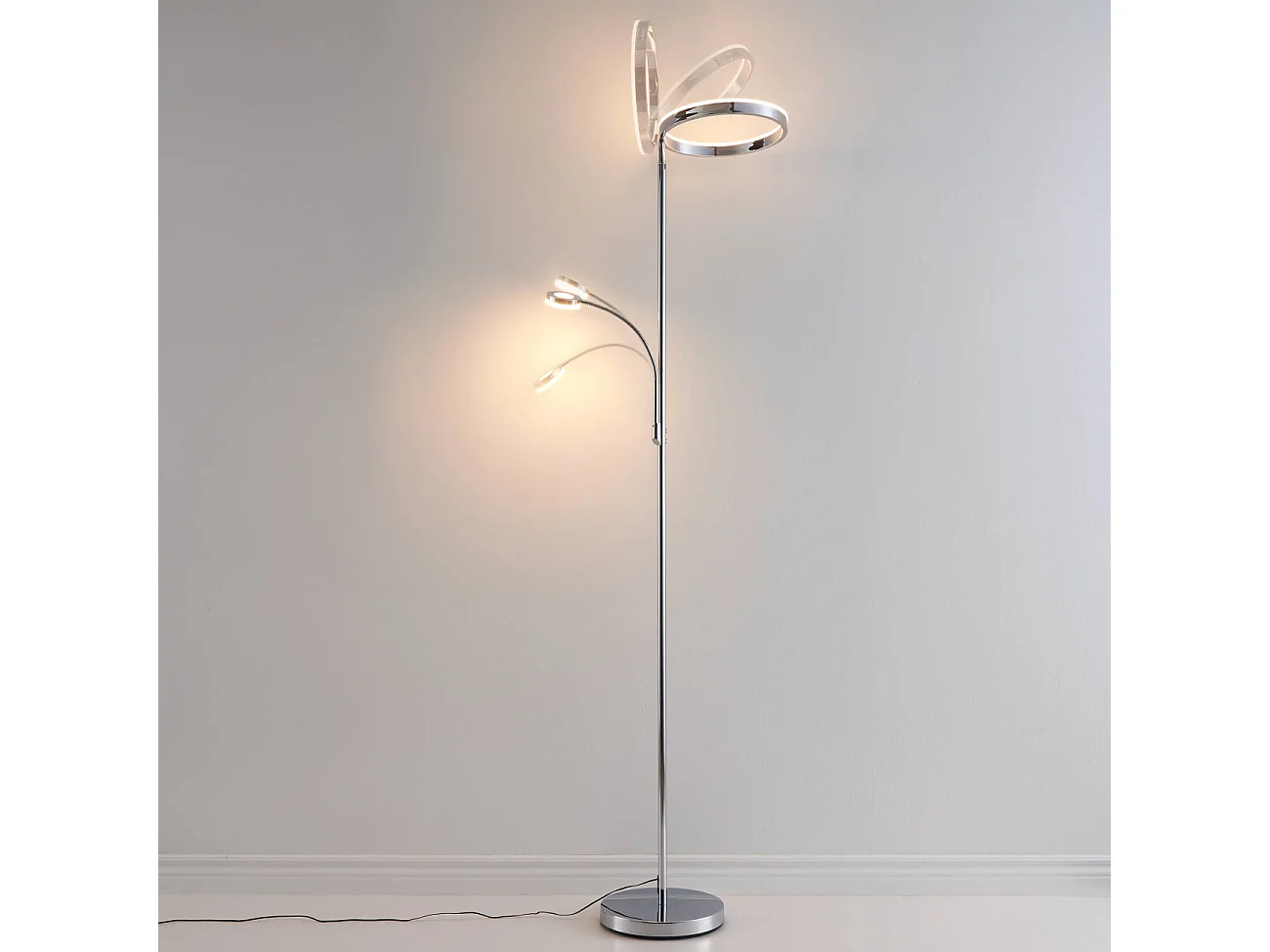 Lampadaire chromé dimmable double éclairage LED - Pancho