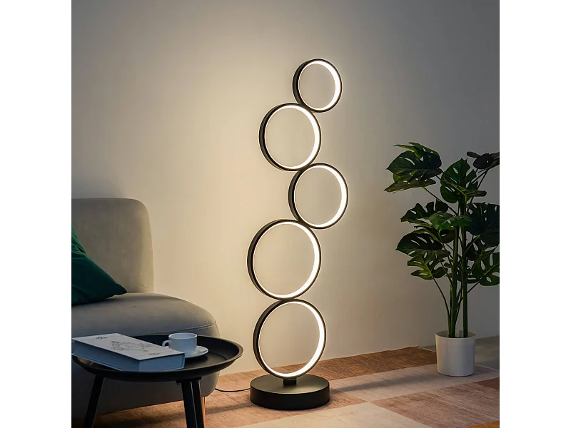 Lampadaire LED cercles superposés en métal noir - Newton
