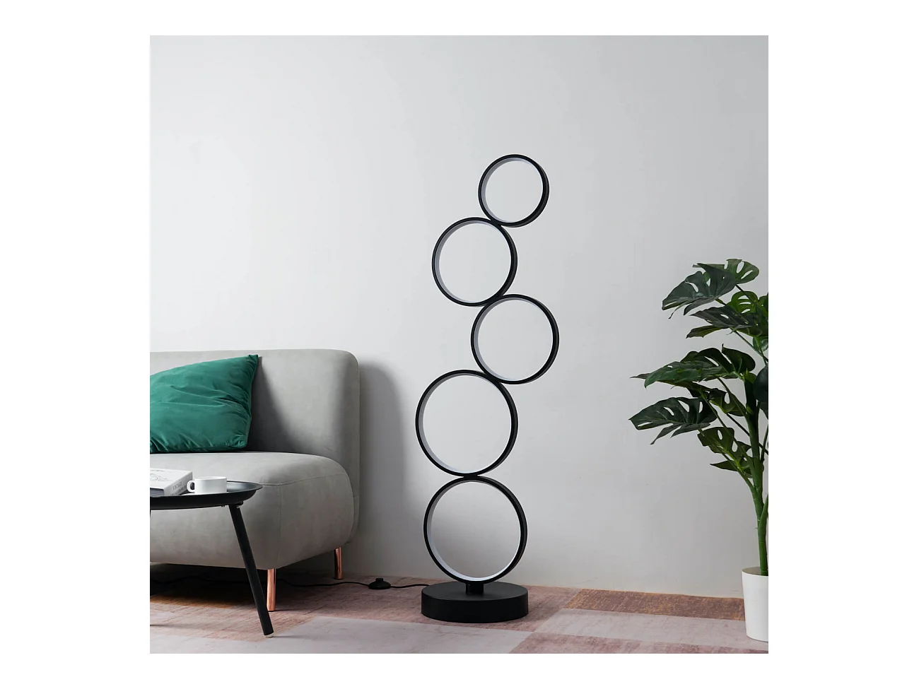 Lampadaire LED cercles superposés en métal noir - Newton