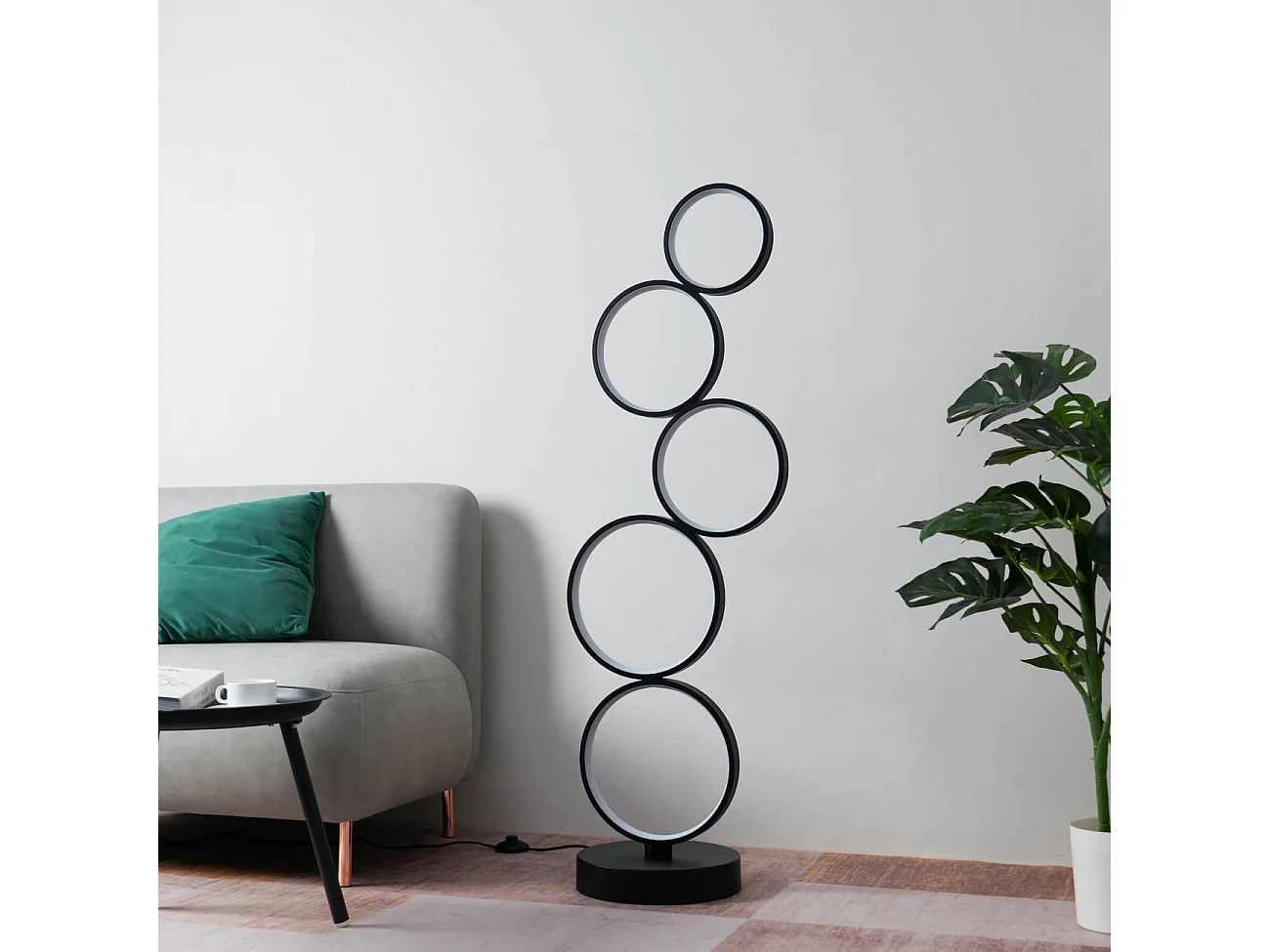 Lampadaire LED cercles superposés en métal noir - Newton