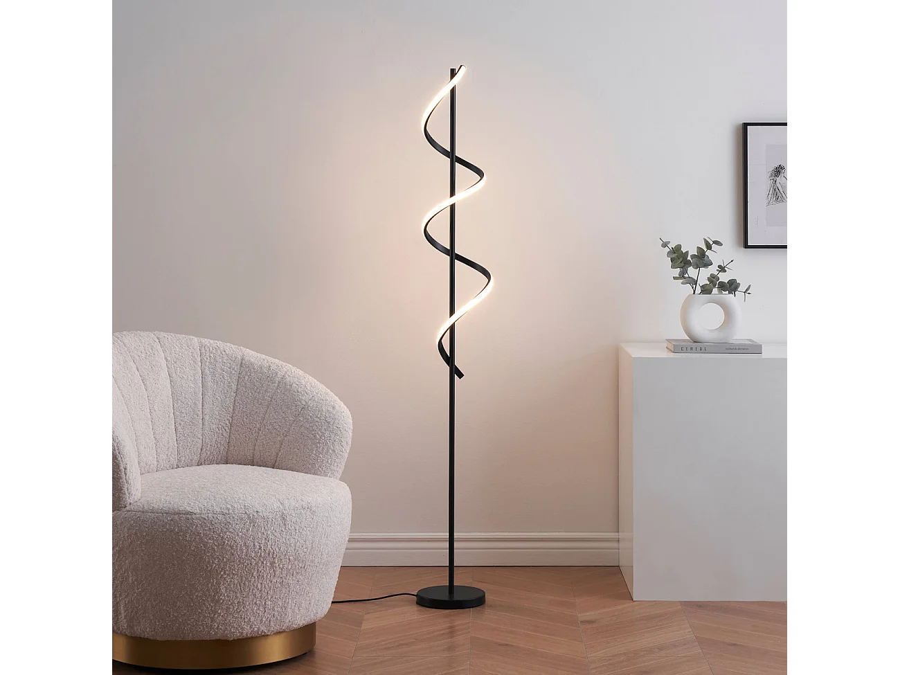 Grande lampe LED cascade spirale noire - Simaria