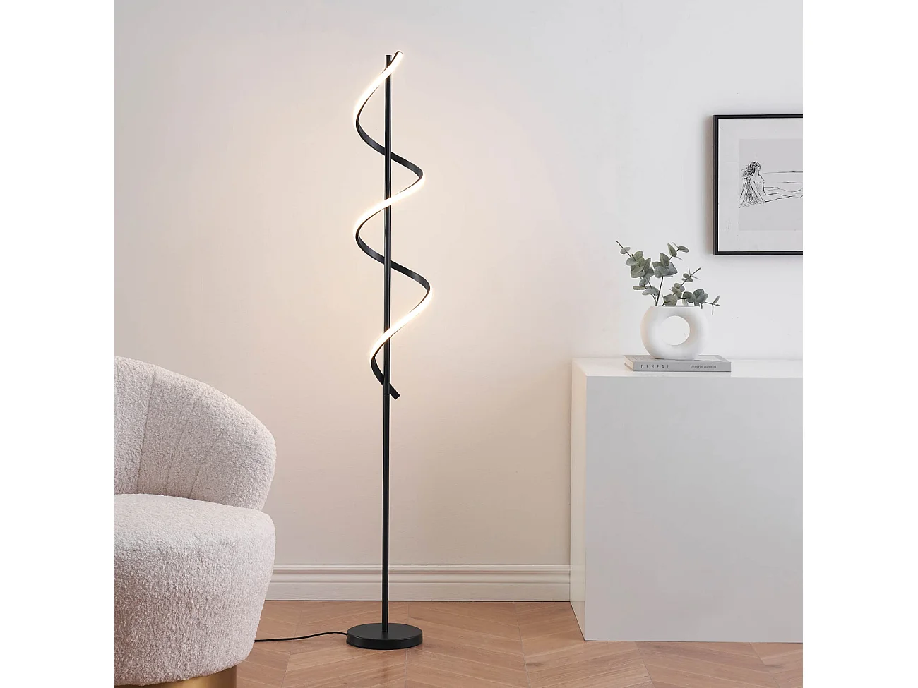 Grande lampe LED cascade spirale noire - Simaria