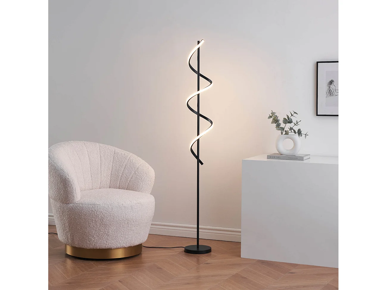 Grande lampe LED cascade spirale noire - Simaria