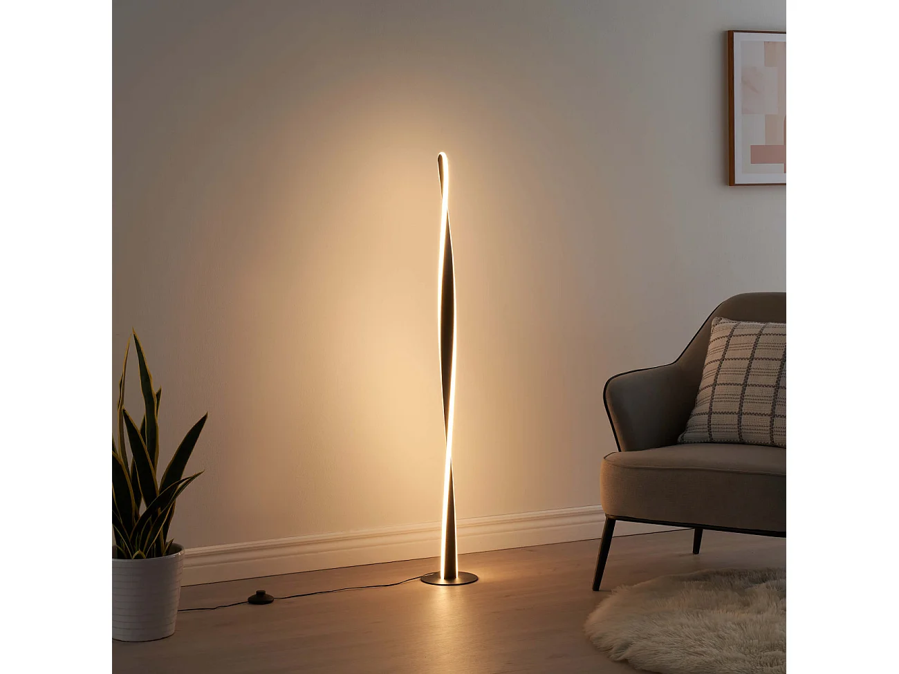 Lampadaire noir dimmable LED torsadé -  Mazen
