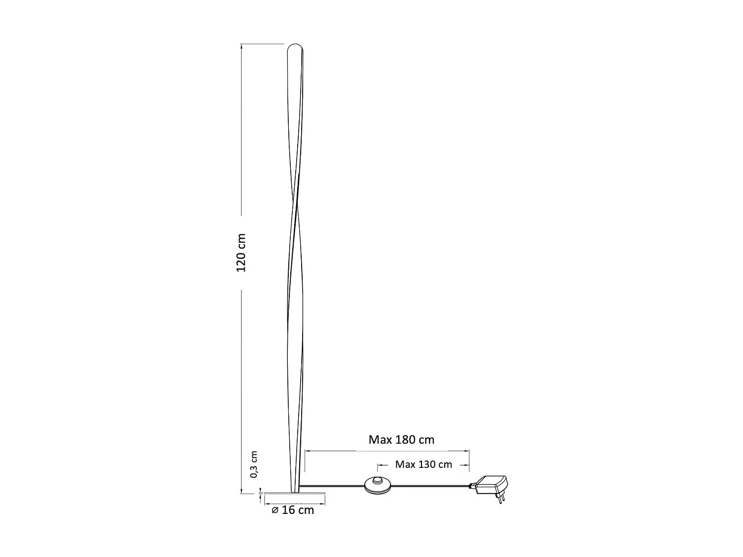 Lampadaire noir dimmable LED torsadé -  Mazen