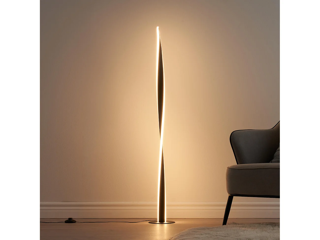 Lampadaire noir dimmable LED torsadé -  Mazen