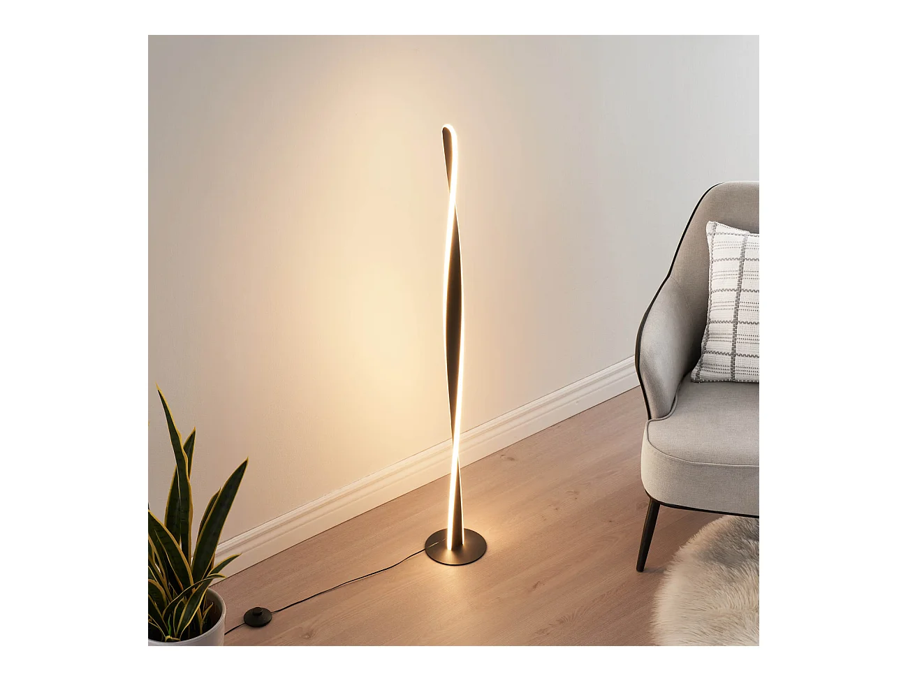 Lampadaire noir dimmable LED torsadé -  Mazen