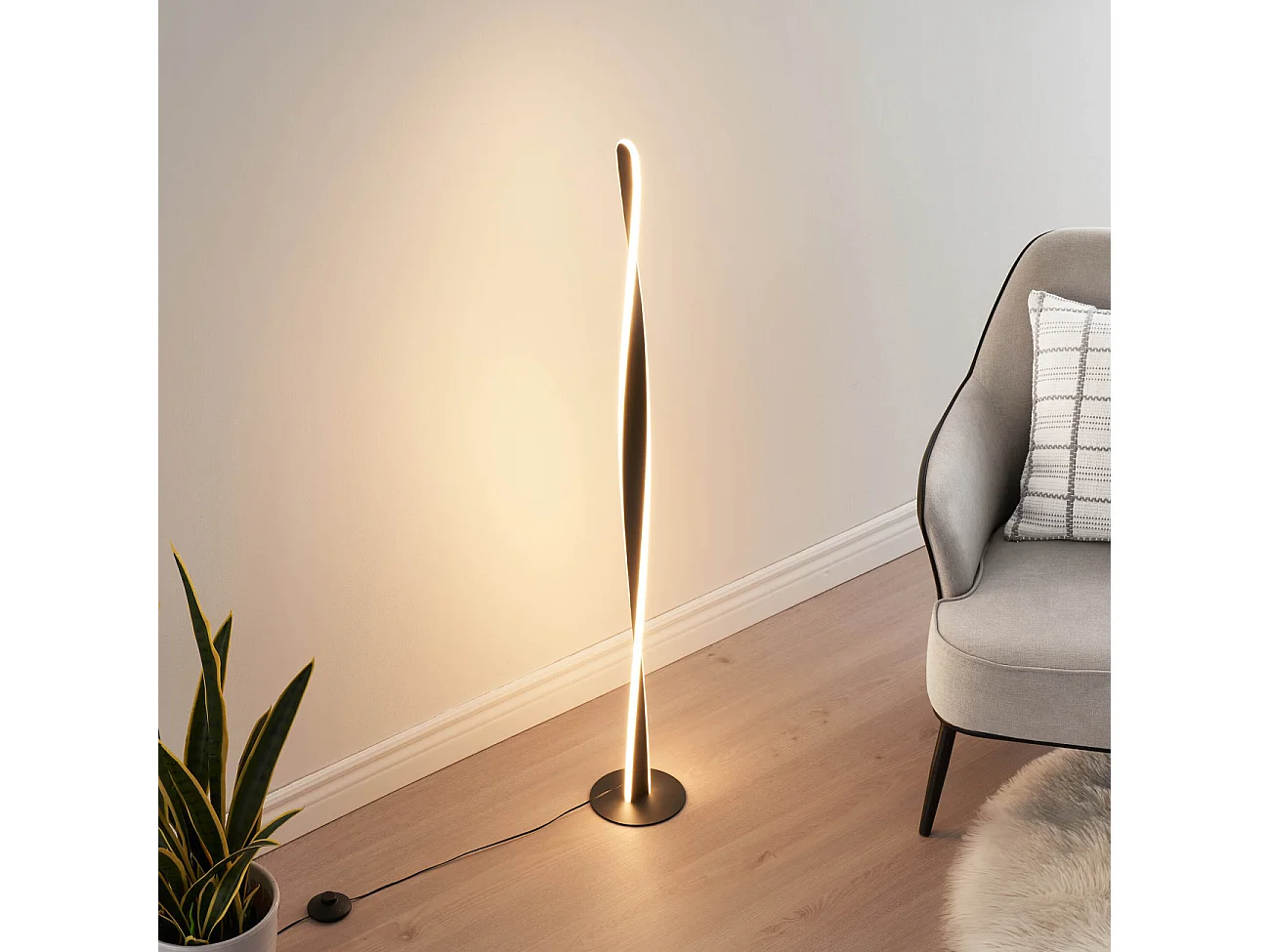 Lampadaire noir dimmable LED torsadé -  Mazen